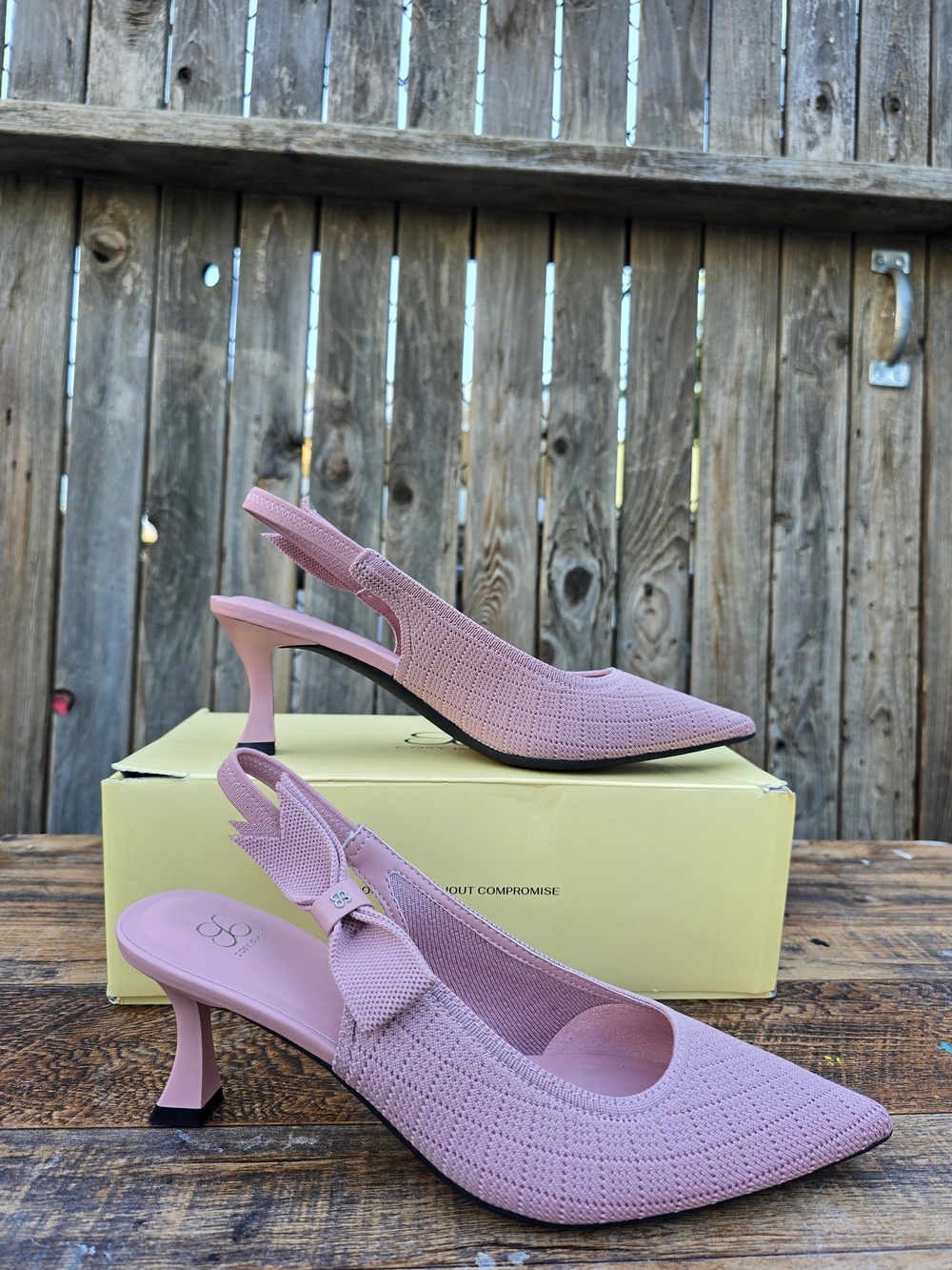 Cozy Island Everlush Bowknot Elegant Pink Bow Knit Slingback Heels Size 8.5